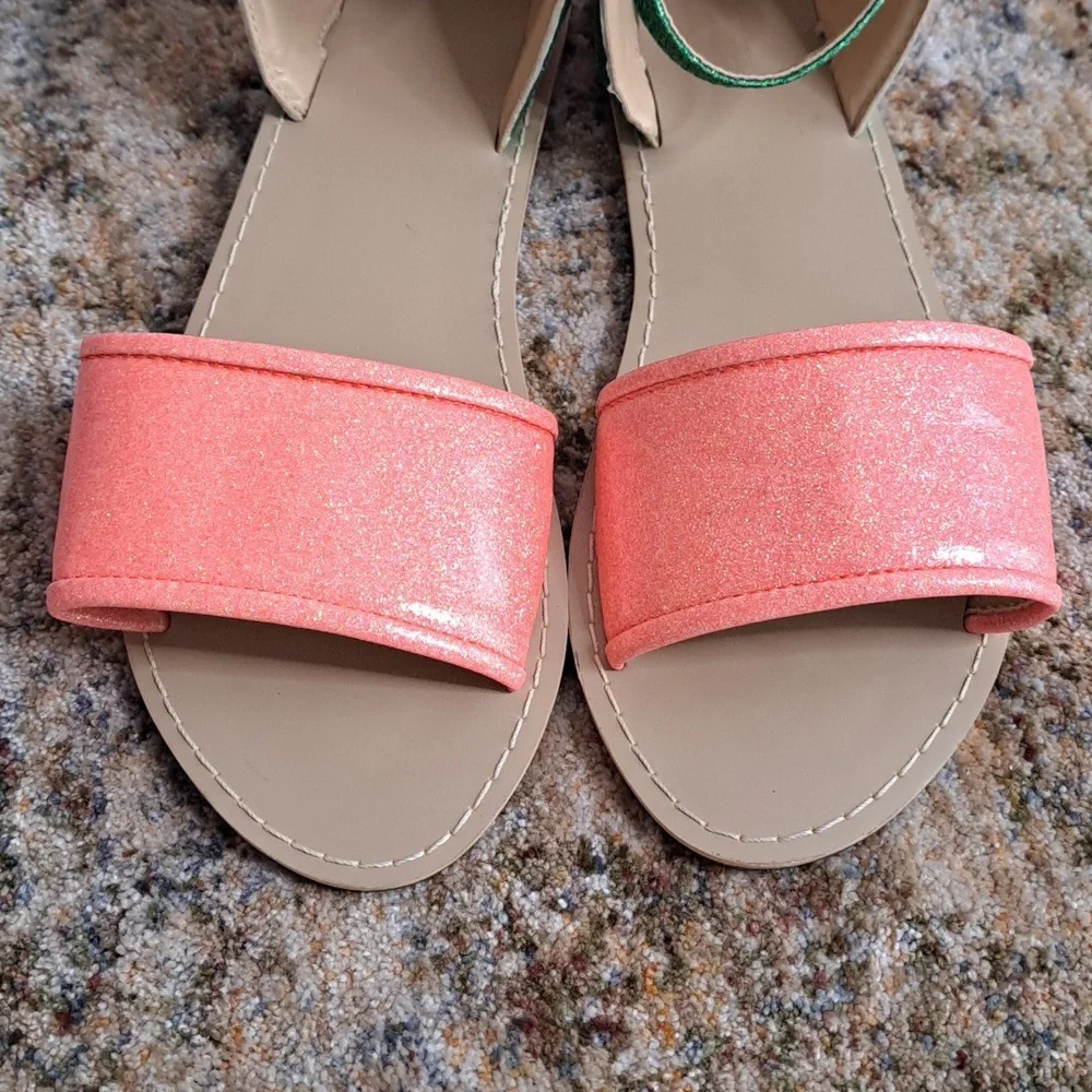 Crewcuts Girls Sandals K5 Glitter Watermelon Sparkly Straps Flats